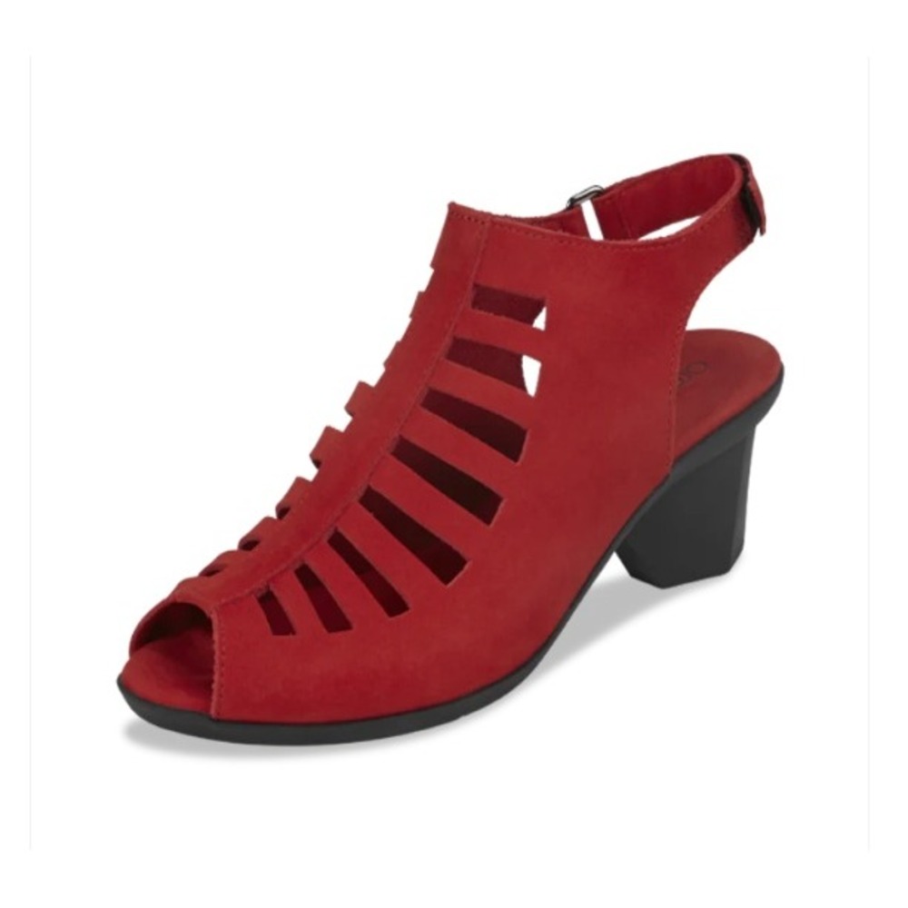Munro‎ Abby Sandals Red Suede Peep Toe Cage Slingback Womens 9 Wide Excellent
